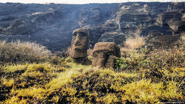 Easter Island wildfire chars famous moai statues Easter Island wildfire chars famous moai statues