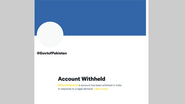 Pakistan Government’s Twitter account withheld in India Pakistan Government’s Twitter account withheld in India