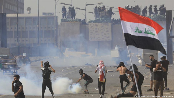Iraqi protesters injured while marking mass 2019 protests Iraqi protesters injured while marking mass 2019 protests