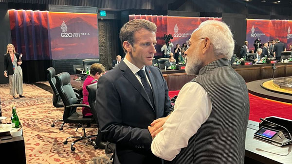 PM Modi holds brief discussion with French President at the start of G20 Summit in Bali PM Modi holds brief discussion with French President at the start of G20 Summit in Bali