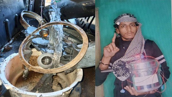 Shariq was inspired by the ideology of the Islamic State and had used the dark web to contact his handlers, according to the police. This is the picture of the accused holding a pressure cooker that has now gone viral. Shariq was inspired by the ideology of the Islamic State and had used the dark web to contact his handlers, according to the police. This is the picture of the accused holding a pressure cooker that has now gone viral.
