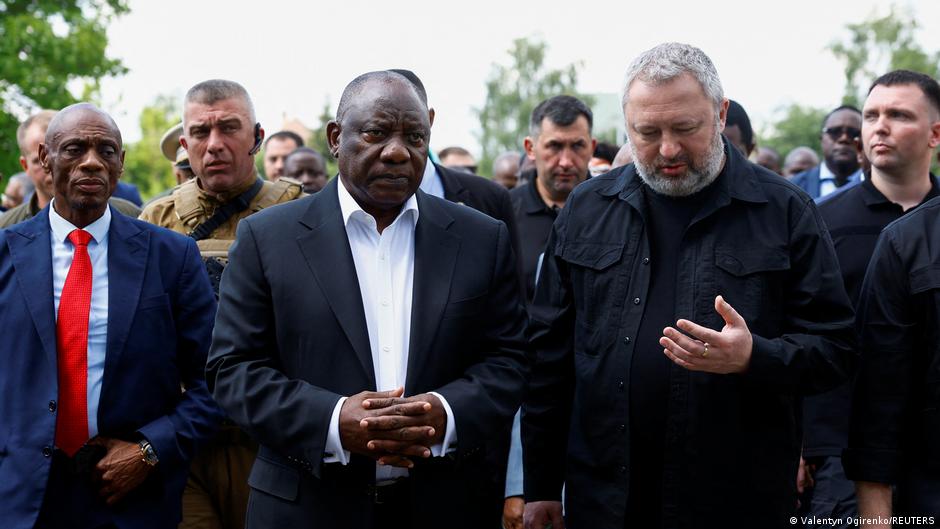 South African President Cyril Ramaphosa and Ukraines Prosecutor General Andriy Kostin visited the site of a mass grave in the town of Bucha, Ukraine South African President Cyril Ramaphosa and Ukraines Prosecutor General Andriy Kostin visited the site of a mass grave in the town of Bucha, Ukraine