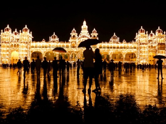 A View Of Illuminated Mysore Palace In Mysore