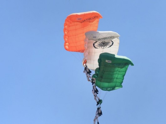 Akash Ganga, The Skydiving Team Of The Indian Air Force (IAF), Perform During Dasara Air Show At Ban