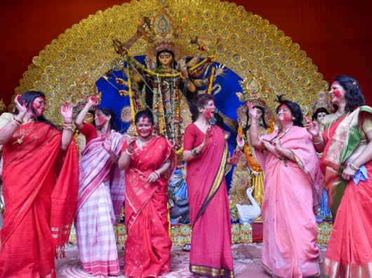 Married Hindu Women Play With Vermillion For Well Being Of Their Husband And Their Family During The