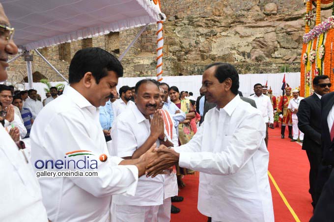 Telangana CM KCR Unfurls Tricolor At Golconda Fort Telangana CM KCR Unfurls Tricolor At Golconda Fort