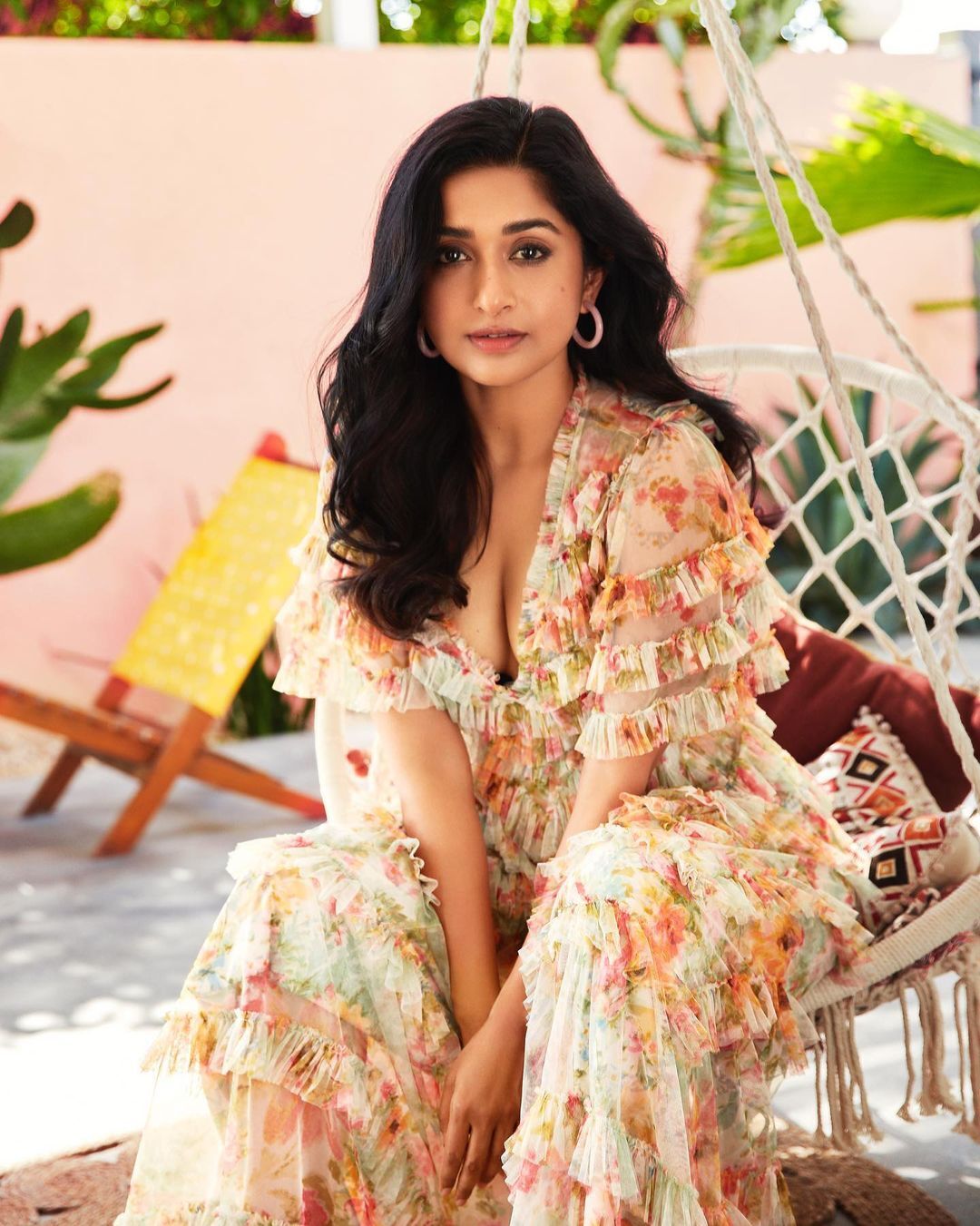 Actress Meera Jasmine New Bold And Stylish Look In Floral Dress Goes